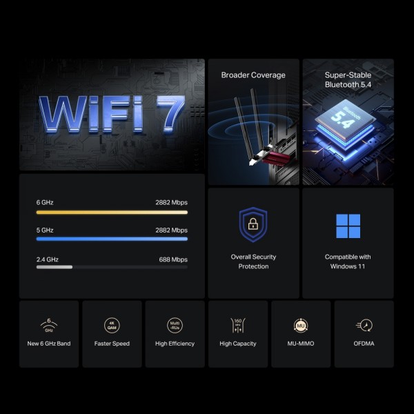 MERCUSYS κάρτα δικτύου WiFi 7 & Bluetooth MA37BE, 6500Mbps BE6500, PCIe, V1.0