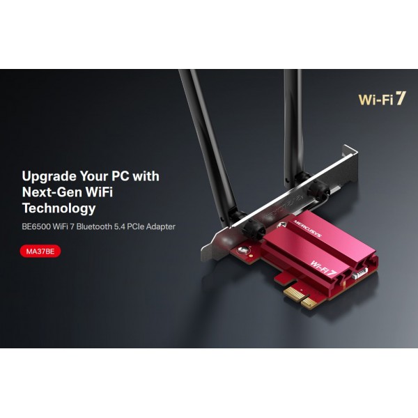 MERCUSYS κάρτα δικτύου WiFi 7 & Bluetooth MA37BE, 6500Mbps BE6500, PCIe, V1.0 - Κάρτες Δικτύου - USB Dongles
