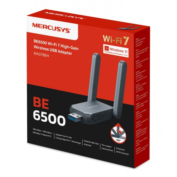 MERCUSYS ασύρματος USB αντάπτορας δικτύου MA37BEH, BE6500, Tri-Band, V1.0