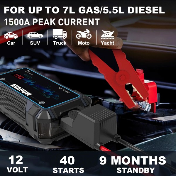 AVAPOW εκκινητής μπαταρίας αυτοκινήτου A9 με φακό, 12V/2500A, 8000mAh - Αξεσουάρ Αυτοκινήτου
