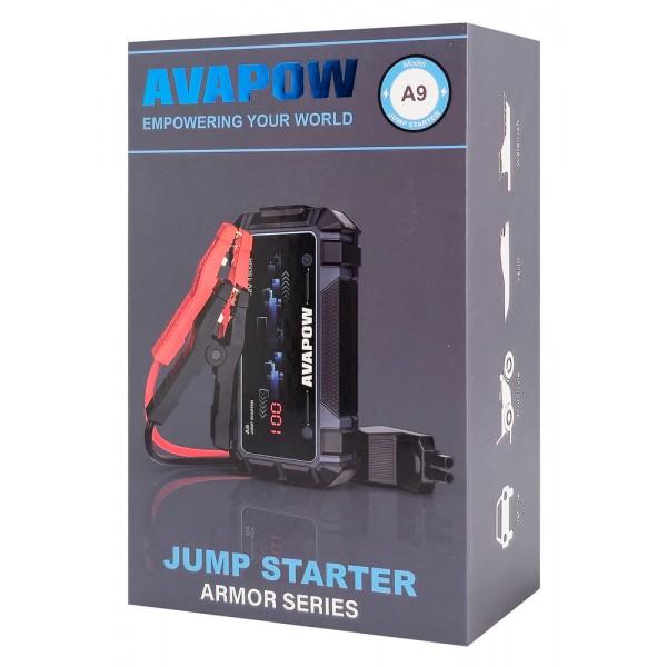 AVAPOW εκκινητής μπαταρίας αυτοκινήτου A9 με φακό, 12V/2500A, 8000mAh
