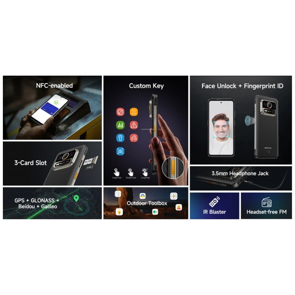 ULEFONE smartphone Armor 25T Pro, 6.78", 8/256GB, 5G, 6500mAh, IP68/IP69K/MIL-STD-810H, μαύρο