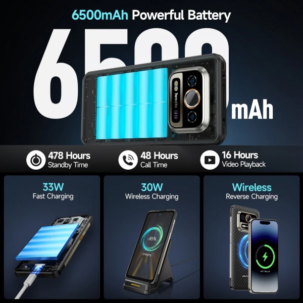 ULEFONE smartphone Armor 25T Pro, 6.78", 8/256GB, 5G, 6500mAh, IP68/IP69K/MIL-STD-810H, μαύρο