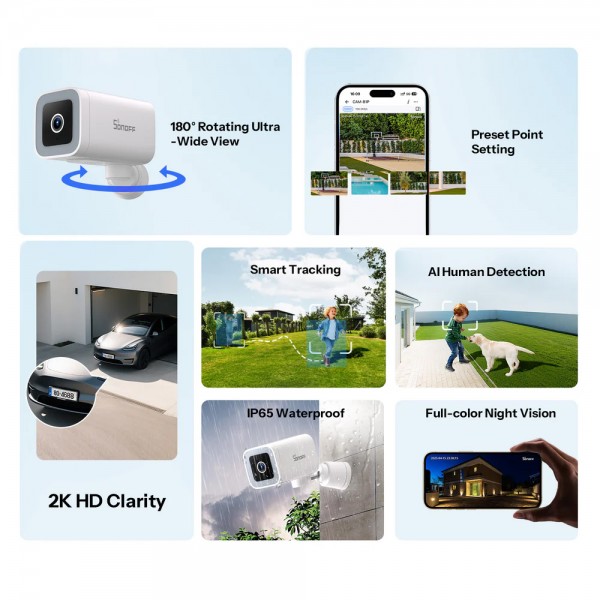 SONOFF smart κάμερα CAM-B1P, 2K, WiFi, SD, IP65