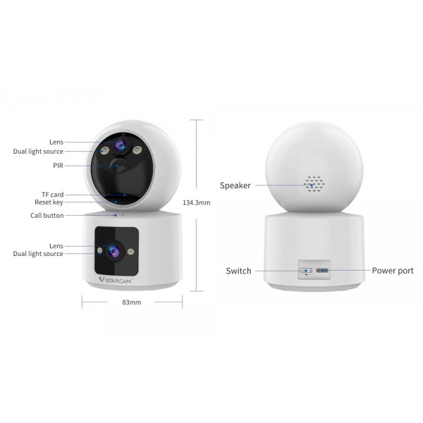 VSTARCAM smart κάμερα CB90DR, 2MP, dual lens, WiFi, PTZ, SD, 5200mAh backup battery