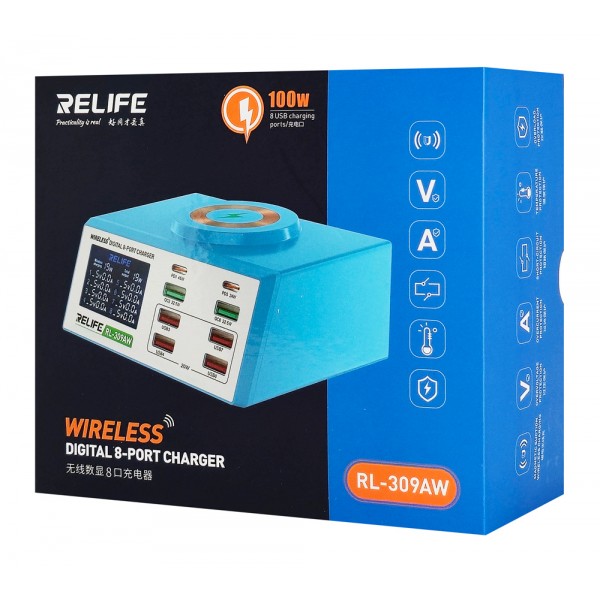 RELIFE σταθμός φόρτισης RL-309AW, 6x USB/2x USB-C/wireless, 100W, λευκός