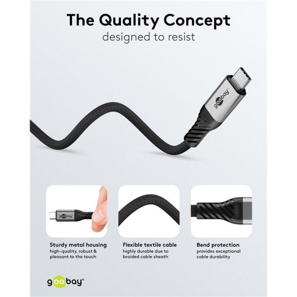 GOOBAY καλώδιο USB-C 74776, USB4, 240W, 80Gbps, 16K/60Hz, 1.5m, μαύρο - GOOBAY