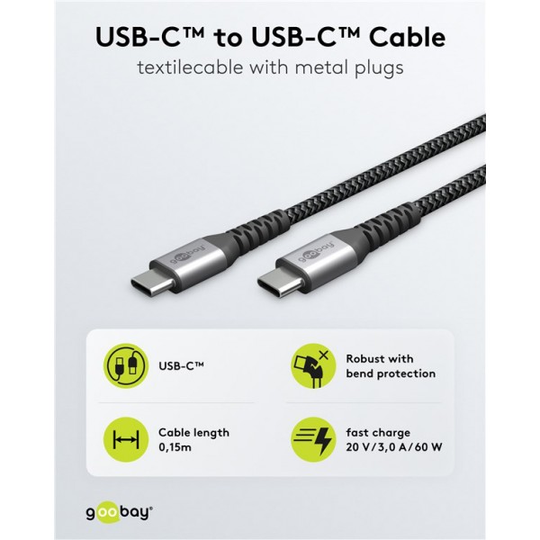 GOOBAY καλώδιο USB-C 79559, 60W, 480Mbps, 0.15m, μαύρο - GOOBAY