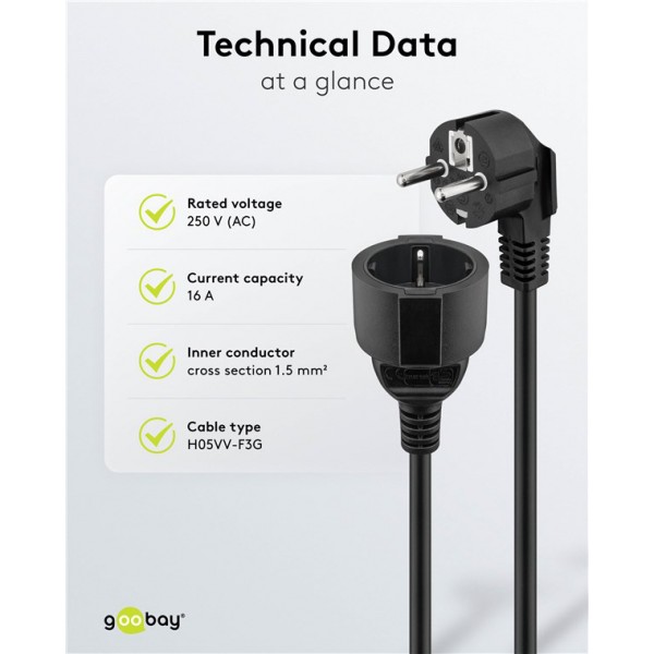 GOOBAY μπαλαντέζα προέκταση ρεύματος 93095, schuko, 3x 1.5mm², 10m, μαύρη