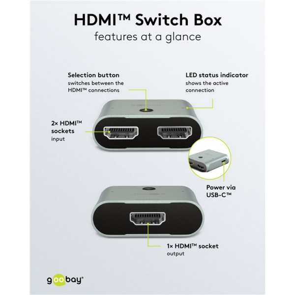 GOOBAY HDMI switch 77791, 2 σε 1, 8K/60Hz, γκρι