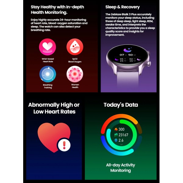 ZEBLAZE smartwatch Btalk 3 Plus, heart rate, 1.39" IPS, χρυσό
