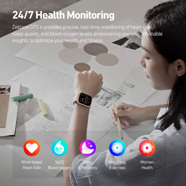 ZEBLAZE smartwatch GTS 4, heart rate, 1.94" AMOLED, IP68, μαύρο
