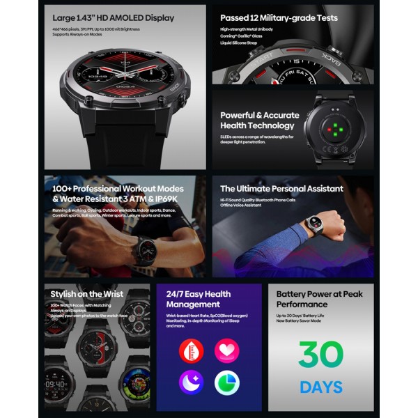 ZEBLAZE smartwatch Vibe 7 Pro, heart rate, 1.43" AMOLED, 3 ATM, ασημί - ZEBLAZE