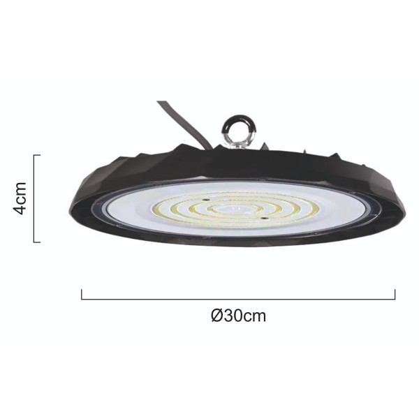 POWERTECH LED φωτιστικό καμπάνα PT-1557, 100W, 6500K, Φ30x4cm, IP65, μαύρο