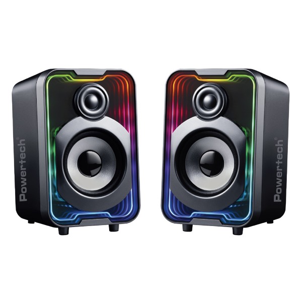 POWERTECH ηχεία PT-1575 με RGB φωτισμό, 2x 5W, Bluetooth & USB/USB-C, μαύρα - Συνοδευτικά PC