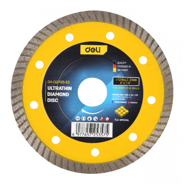 DELI δίσκος κοπής διαμαντέ DH-CQP125-E3, δομικών υλικών, ultrathin, 125mm, 12250rpm, wet & dry - DELI