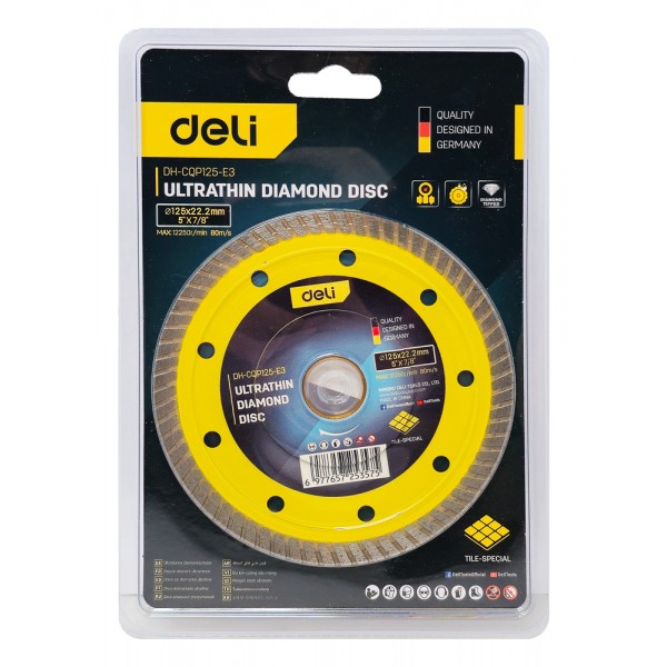 DELI δίσκος κοπής διαμαντέ DH-CQP125-E3, δομικών υλικών, ultrathin, 125mm, 12250rpm, wet & dry