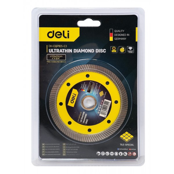 DELI δίσκος κοπής διαμαντέ DH-CQP105-E3, δομικών υλικών, ultrathin, 105mm, 14500rpm, wet & dry