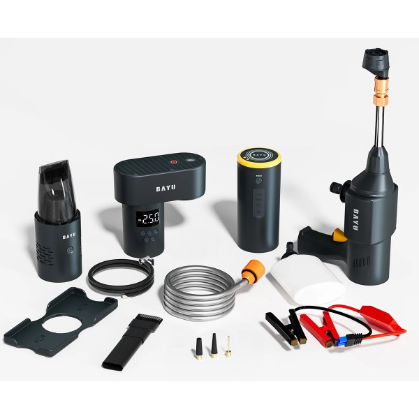 BAYU car kit με εκκινητή μπαταρίας/συμπιεστή αέρος/πιστόλι πλυσίματος/σκουπάκι αυτοκινήτου E-Pro C