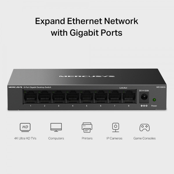 MERCUSYS desktop switch MS108GS, 8x Gigabit θύρες, V1.0