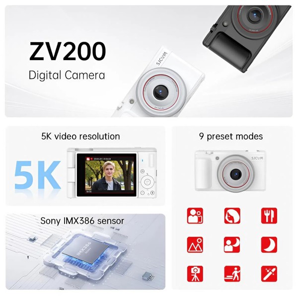 SJCAM compact φωτογραφική μηχανή ZV200, 12MP, 16x ψηφιακό zoom, μαύρη - Εικόνα & Ήχος