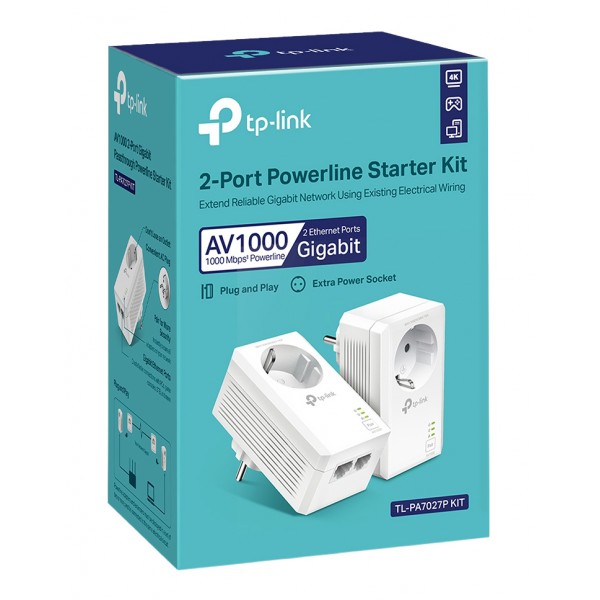 TP-LINK powerline kit TL-PA7027P KIT, passthrough, AV1000 1000Mbps, V1.0