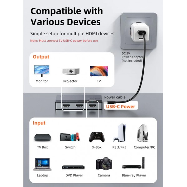 CABLETIME HDMI splitter CT-HSP4K2-AG, 1 σε 2, 4K/60Hz, uni-directional, γκρι
