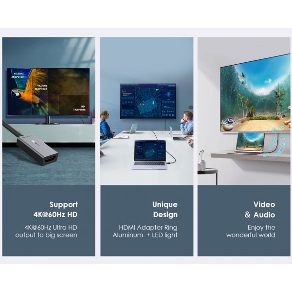 CABLETIME αντάπτορας DisplayPort σε HDMI CT-AV589-P02G4K60, 4K/60Hz, γκρι