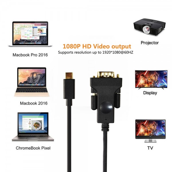CABLETIME καλώδιο USB-C σε VGA CT-U31-CMVGA, 1080p/60Hz, 1.8m, μαύρο - CABLETIME
