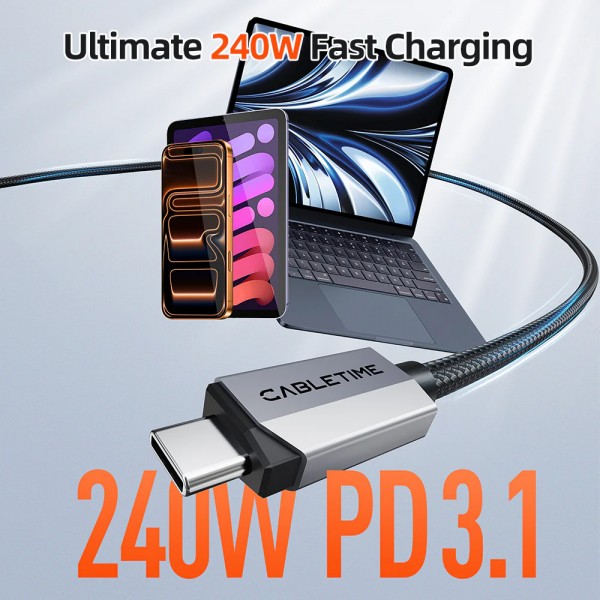 CABLETIME καλώδιο USB-C CT-USB4V2, USB4, 240W, 80Gbps, 8K/60Hz, 1m, μαύρο - CABLETIME