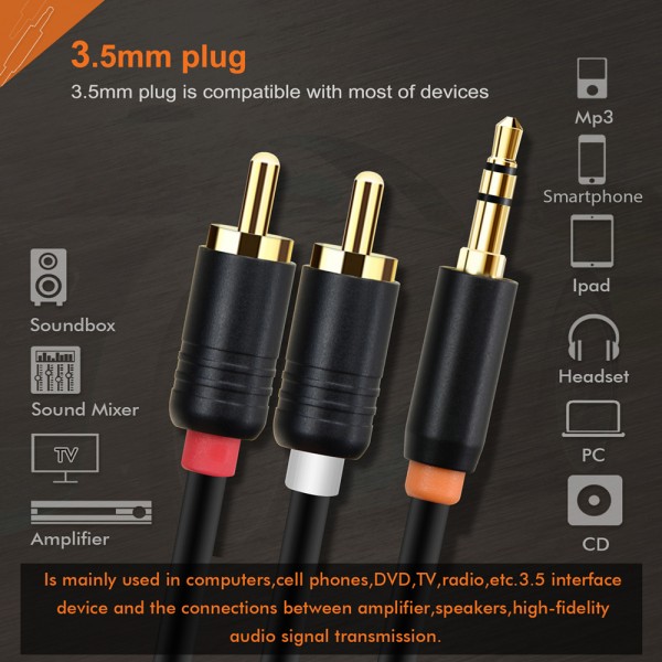 CABLETIME καλώδιο ήχου 3.5mm σε 2x RCA CT-AV314-P12G, 0.5m, μαύρο