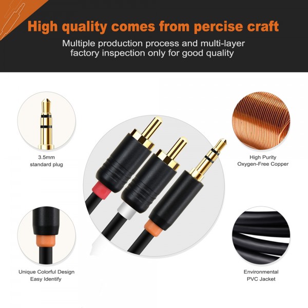 CABLETIME καλώδιο ήχου 3.5mm σε 2x RCA CT-AV314-P12G, 0.5m, μαύρο