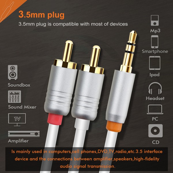 CABLETIME καλώδιο ήχου 3.5mm σε 2x RCA CT-AV314-P12G, 1m, λευκό