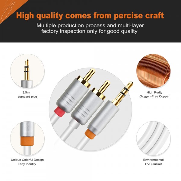 CABLETIME καλώδιο ήχου 3.5mm σε 2x RCA CT-AV314-P12G, 1m, λευκό