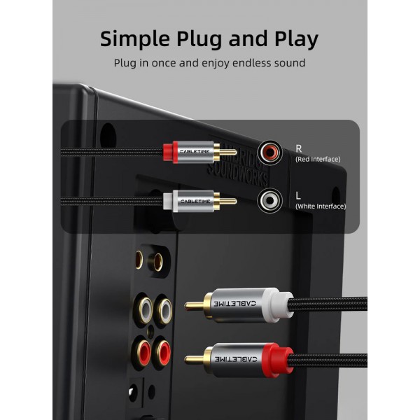 CABLETIME καλώδιο ήχου 2x RCA σε 2x RCA CT-RCA, 1m, μαύρο - Περιφερειακά