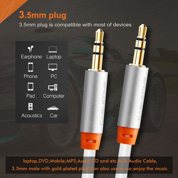 CABLETIME καλώδιο ήχου 3.5mm CT-AV311-P11G, gold plated, 3m, λευκό