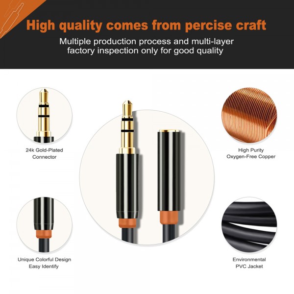 CABLETIME καλώδιο προέκτασης ήχου 3.5mm CT-AV311-P11FG, gold plated, 0.5m, μαύρο