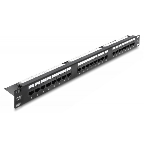 DELOCK patch panel 91087 για rack 19", 1U, 24 θυρών, CAT 6 UTP, με LED, μαύρο - Νέα & Ref PC