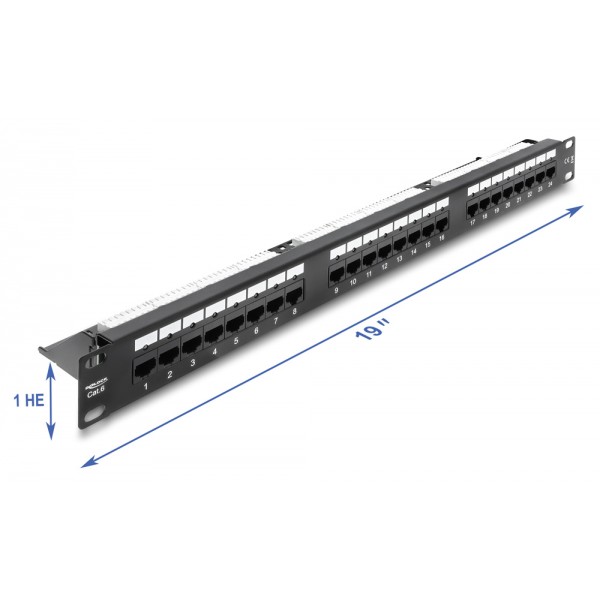 DELOCK patch panel 91087 για rack 19", 1U, 24 θυρών, CAT 6 UTP, με LED, μαύρο