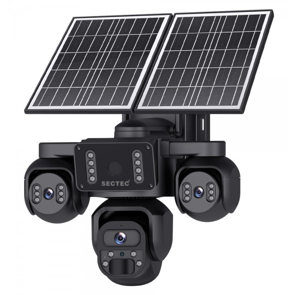 SECTEC smart ηλιακή κάμερα ST-523-9MAOV-4G-EU, triple lens, 3MP, 4G, SD, PTZ, IP66 - Συστήματα Ασφαλείας