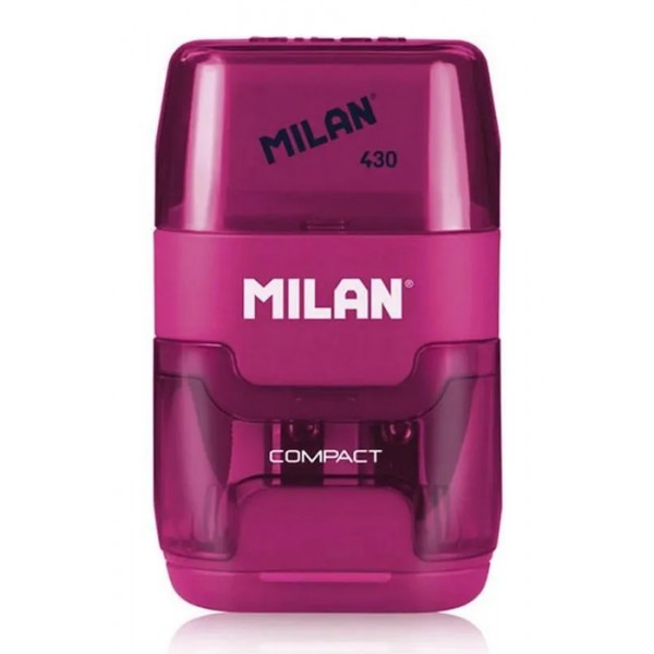 MILAN ξύστρα μολυβιών με κάδο & γόμα 1204703116, ροζ - Είδη Γραφείου & Εξοπλισμός