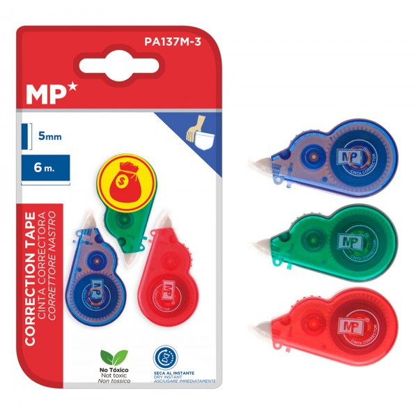 MP σετ διορθωτική ταινία PA137M-3, 5mm x 6m, μπλε/πράσινη/κόκκινη, 3τμχ - Είδη Γραφείου & Εξοπλισμός