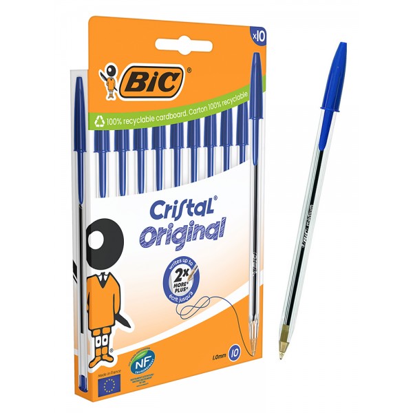BIC στυλό διαρκείας ballpoint Cristal Original, 1mm μύτη, μπλε, 10τμχ - BIC