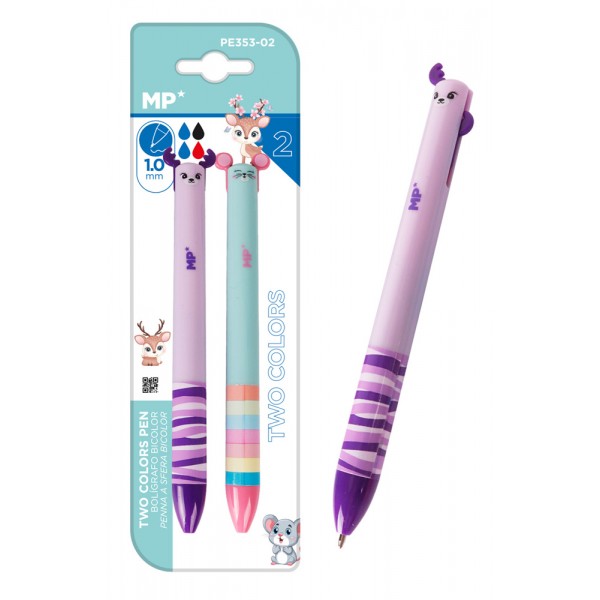 MP παιδικό στυλό 2x χρωμάτων PE353-02, 1mm μύτη, μπλε-μαύρο/κόκκινο, 2τμχ - Είδη Γραφείου & Εξοπλισμός