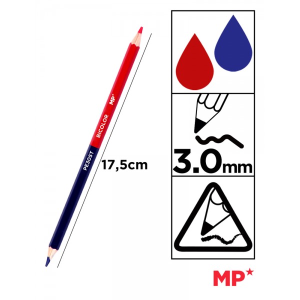 MP ξυλομπογιά με διπλή μύτη PE305T, 3mm μύτη, τρίγωνο, μπλε/κόκκινο, 3τμχ - Είδη Γραφείου & Εξοπλισμός