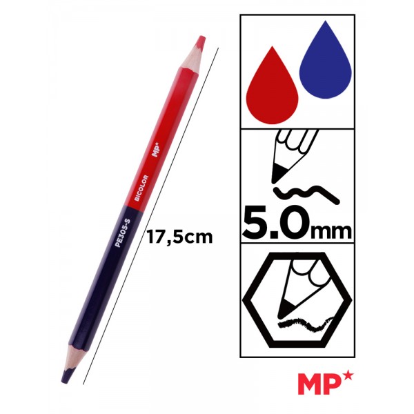 MP ξυλομπογιά με διπλή μύτη PE305, 5mm μύτη, εξάγωνο, μπλε/κόκκινο, 3τμχ - Είδη Γραφείου & Εξοπλισμός