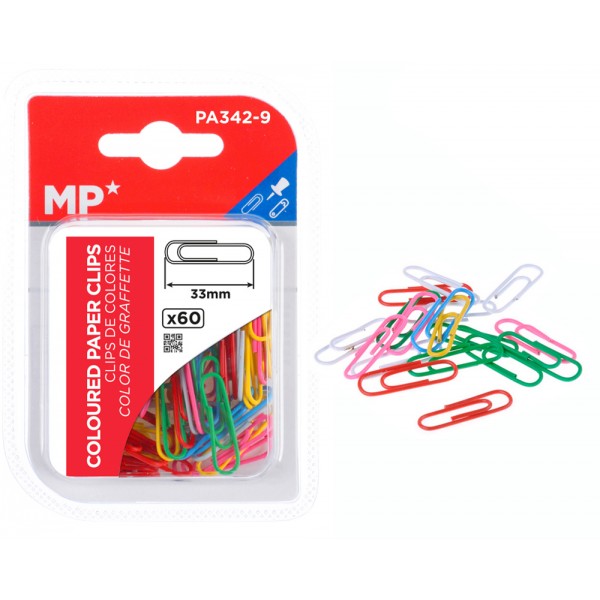 MP συνδετήρες PA342-9, μεταλλικοί, 33mm, χρωματιστοί, 60τμχ - Είδη Γραφείου & Εξοπλισμός