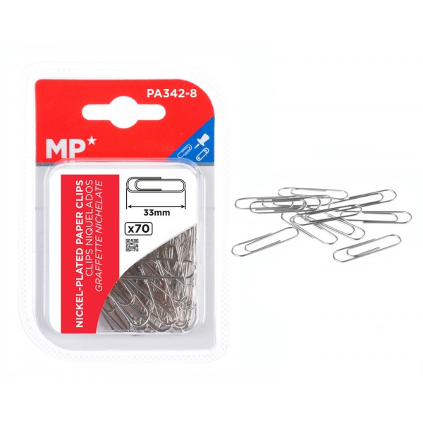 MP συνδετήρες PA342-8, μεταλλικοί, 33mm, ασημί, 70τμχ - Είδη Γραφείου & Εξοπλισμός