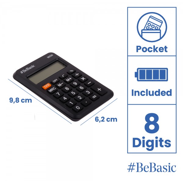BEBASIC αριθμομηχανή τσέπης S059, μπαταρίας, 8 ψηφία, μαύρη - Είδη Γραφείου & Εξοπλισμός