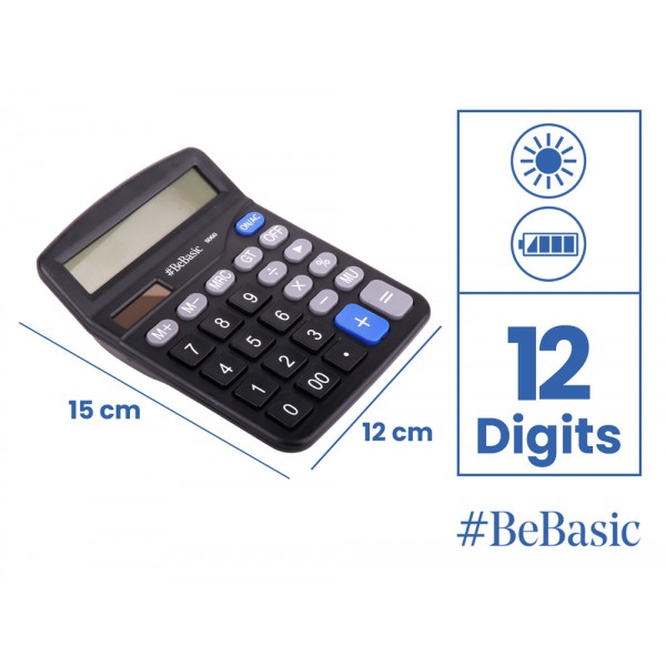 BEBASIC αριθμομηχανή S060, ηλιακό & μπαταρίας, 12 ψηφία, μαύρη - Είδη Γραφείου & Εξοπλισμός
